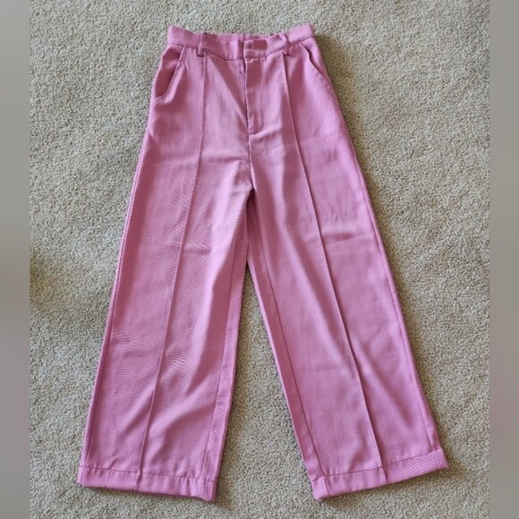 Free💗Shein Tightened & shortened pink tailored wideleg crop highrise pants XS - Picture 2 of 8